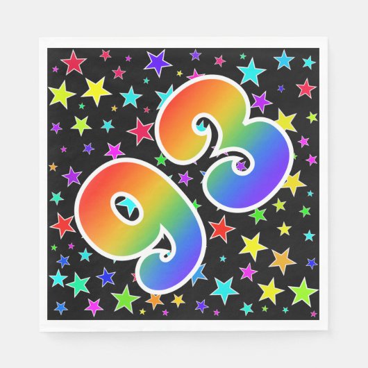 Farbenfrohe Sterne + Regenbogenmuster "93" Event # Serviette (Vorderseite)