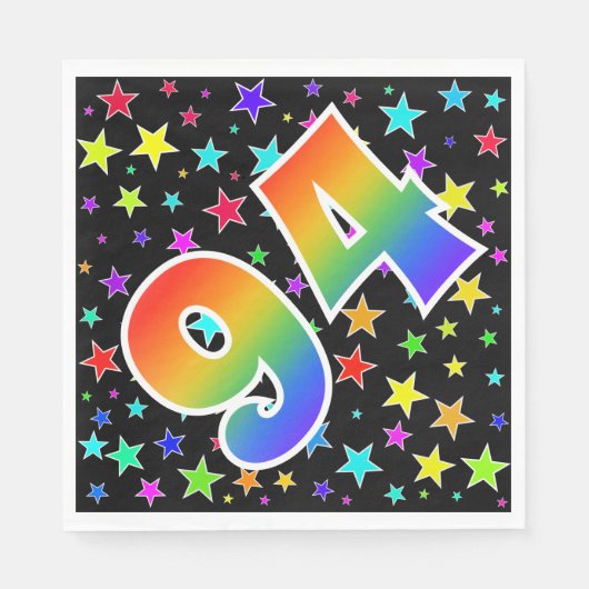 Farbenfrohe Sterne + Regenbogenmuster "94" Event # Serviette (Vorderseite)