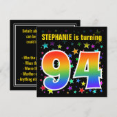 Farbenfrohe Sterne + Regenbogenmuster "94" Geburts Einladung (Vorne/Hinten)