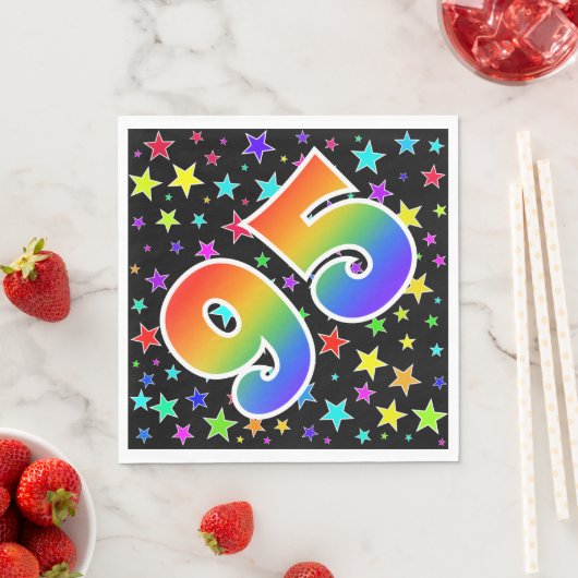 Farbenfrohe Sterne + Regenbogenmuster "95" Event # Serviette (Beispiel)