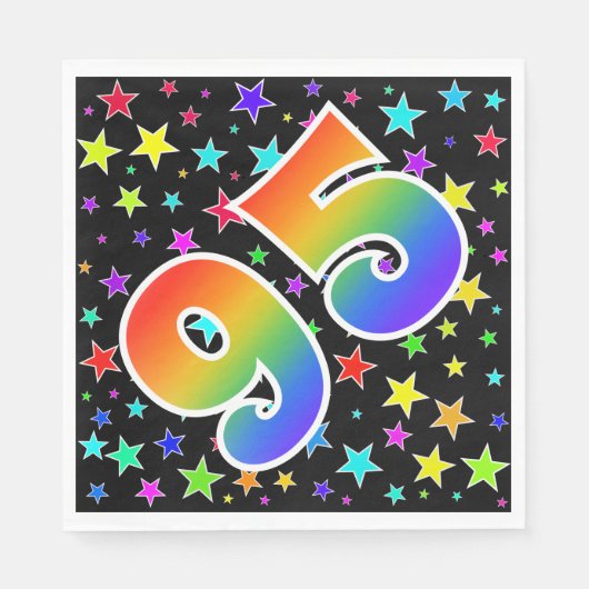 Farbenfrohe Sterne + Regenbogenmuster "95" Event # Serviette (Vorderseite)