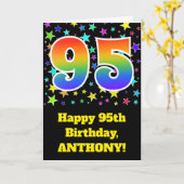 Farbenfrohe Sterne + Regenbogenmuster "95" Geburts Karte (Gelbe Blume)