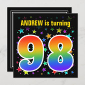 Farbenfrohe Sterne + Regenbogenmuster "98" Geburts Einladung (Vorne/Hinten)