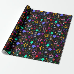 Farbenfrohe Sterne Schwarz Geschenkpapier