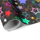 Farbenfrohe Sterne Schwarz  Geschenkpapier (Rolleneckpunkt)
