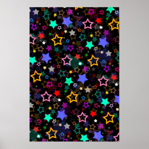 Farbenfrohe Sterne Schwarz Poster
