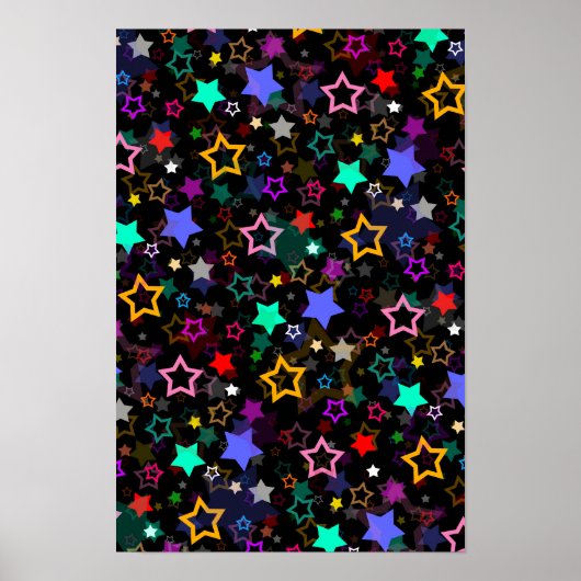 Farbenfrohe Sterne Schwarz Poster (Vorne)