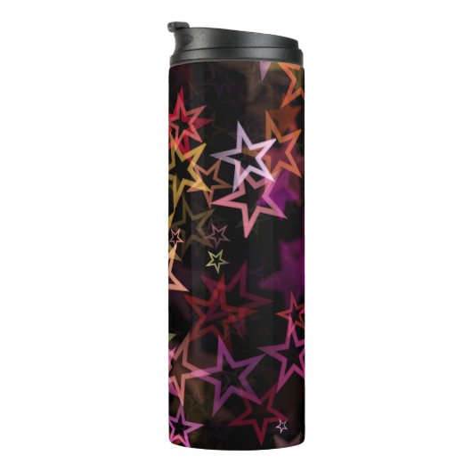 Farbenfrohe Sterne tanzen whimsisisch Thermosbecher (Nach rechts gedreht)