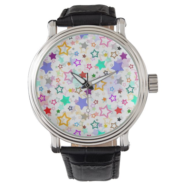 Farbenfrohe Sterne Weiß  Armbanduhr (Vorderseite)