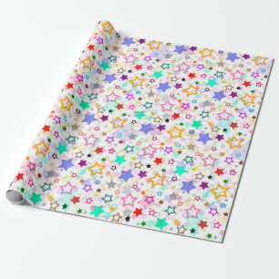 Farbenfrohe Sterne Weiß Geschenkpapier