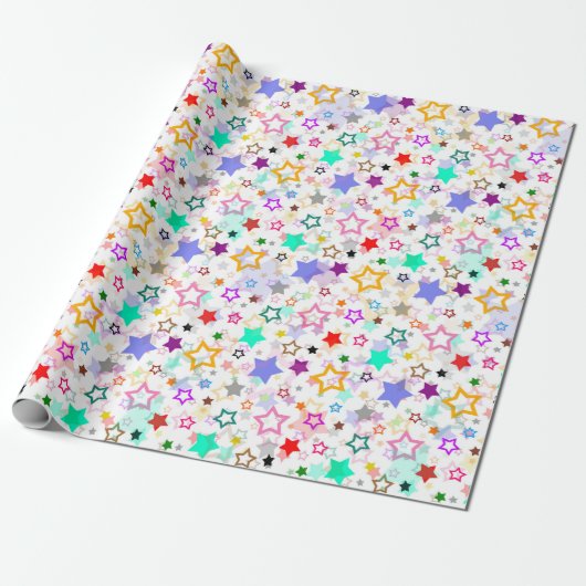 Farbenfrohe Sterne Weiß Geschenkpapier (Ungerollt)