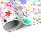Farbenfrohe Sterne Weiß Geschenkpapier (Rolleneckpunkt)