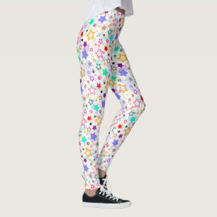 Farbenfrohe Sterne Weiß Leggings