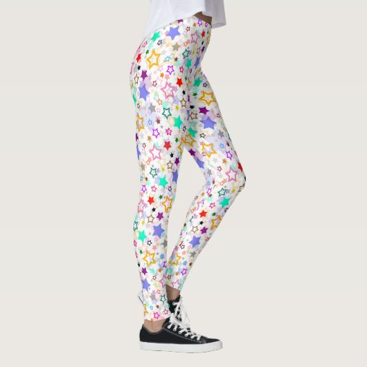 Farbenfrohe Sterne Weiß  Leggings (Rechts)