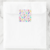 Farbenfrohe Sterne Weiß Quadratischer Aufkleber (Tasche)