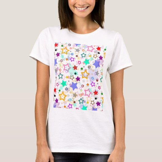 Farbenfrohe Sterne Weiß T-Shirt (Vorderseite)