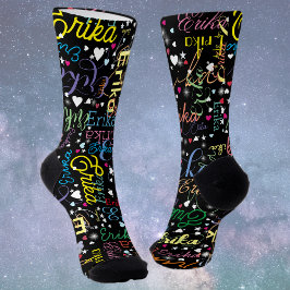 Farbenfrohe Sterne Zuneigung Schwarz voller Herzen Socken