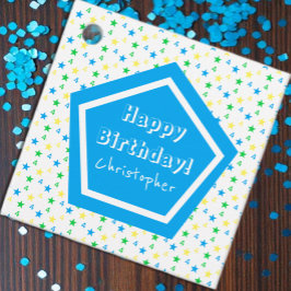 Farbenfrohe Sternenjungen 4. Geburtstag Geschenkanhänger