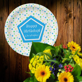 Farbenfrohe Sternenjungen 4. Geburtstag Pappteller