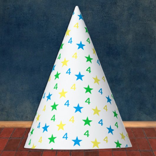 Farbenfrohe Sternenjungen 4. Geburtstag Partyhütchen