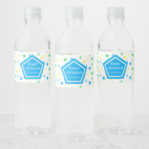 Farbenfrohe Sternenjungen 4. Geburtstag Wasserflaschenetikett