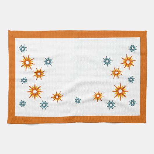 Farbenfrohe Sternexplosionen Mitte des Jahrhundert Geschirrtuch (Horizontal)