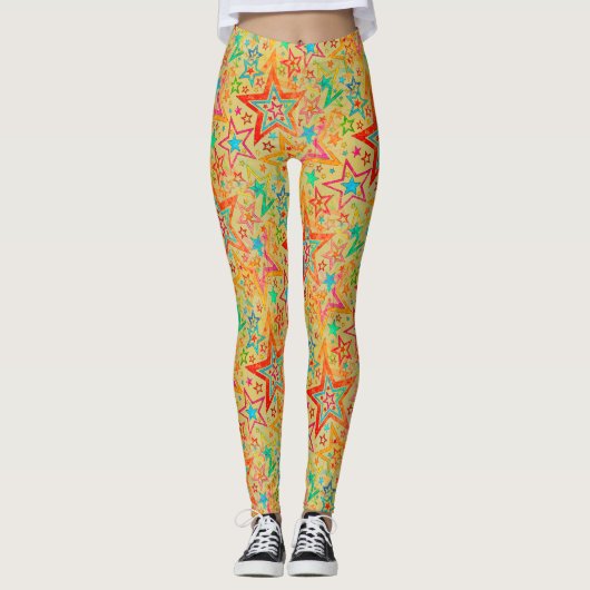 Farbenfrohe Sterngrunge-Muster nahtlos + Ihre Idee Leggings (Vorderseite)