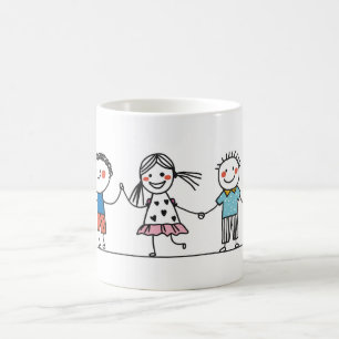 Farbenfrohe Stick Man Illustration Set Kaffee Tass Kaffeetasse