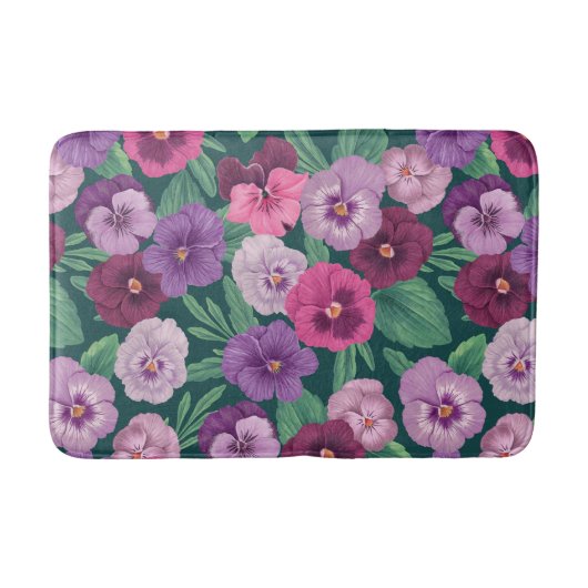 Farbenfrohe Stiefmütterchen auf dunkelgrünblau Badematte (Vorderseite)