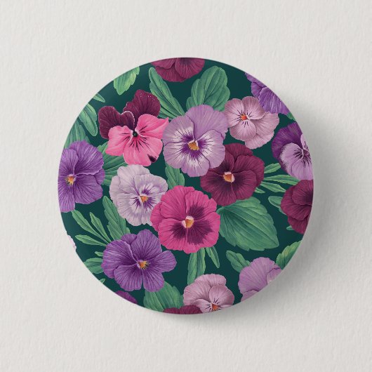 Farbenfrohe Stiefmütterchen auf dunkelgrünblau Button (Vorderseite)