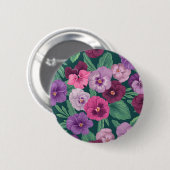 Farbenfrohe Stiefmütterchen auf dunkelgrünblau Button (Vorne & Hinten)