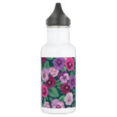 Farbenfrohe Stiefmütterchen auf dunkelgrünblau Edelstahlflasche (Links)