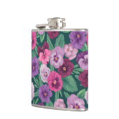 Farbenfrohe Stiefmütterchen auf dunkelgrünblau Flachmann (Links)