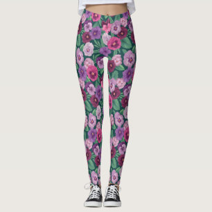 Farbenfrohe Stiefmütterchen auf dunkelgrünblau Leggings