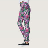 Farbenfrohe Stiefmütterchen auf dunkelgrünblau Leggings (Links)