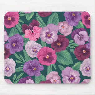 Farbenfrohe Stiefmütterchen auf dunkelgrünblau Mousepad