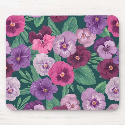 Farbenfrohe Stiefmütterchen auf dunkelgrünblau Mousepad (Vorne)