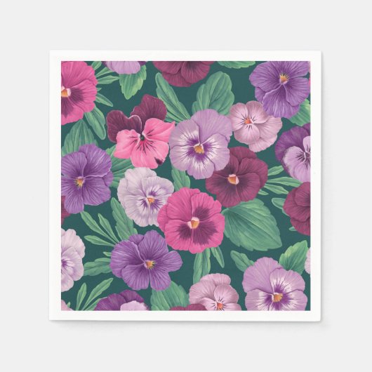 Farbenfrohe Stiefmütterchen auf dunkelgrünblau Serviette (Vorderseite)