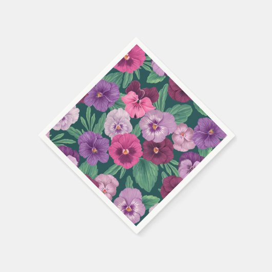 Farbenfrohe Stiefmütterchen auf dunkelgrünblau Serviette (Ecke)