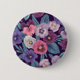 Farbenfrohe Stiefmütterchen auf tiefviolett Button