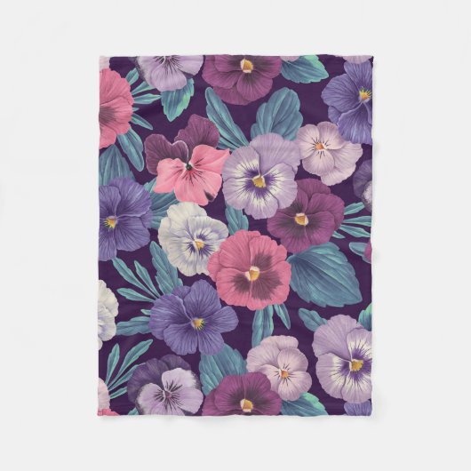 Farbenfrohe Stiefmütterchen auf tiefviolett Fleecedecke (Vorderseite)
