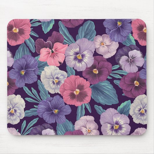 Farbenfrohe Stiefmütterchen auf tiefviolett Mousepad (Vorne)