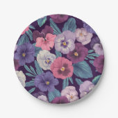 Farbenfrohe Stiefmütterchen auf tiefviolett Pappteller (Vorderseite)