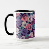 Farbenfrohe Stiefmütterchen auf tiefviolett Tasse (Links)