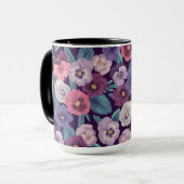 Farbenfrohe Stiefmütterchen auf tiefviolett Tasse (Vorderseite Links)