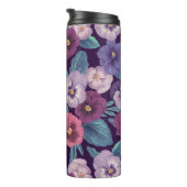 Farbenfrohe Stiefmütterchen auf tiefviolett Thermosbecher (Nach rechts gedreht)