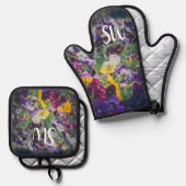 Farbenfrohe Stiefmütterchen im Garten Ofenhandschuh & Topflappen-Set (Vorderseite/Rückseite)