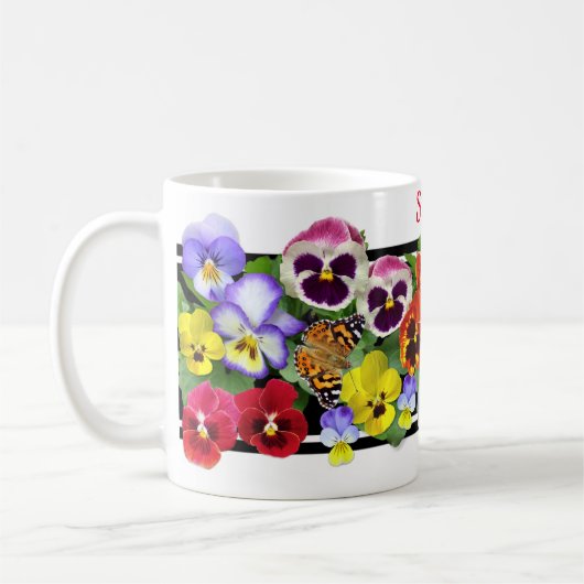 Farbenfrohe Stiefmütterchen Kaffee Tasse (Links)