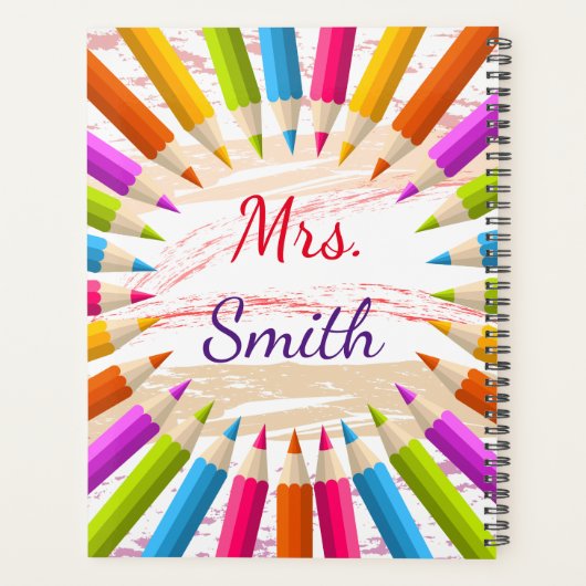 Farbenfrohe Stifte Lehrerin Wertschätzung Planer (Rückseite)