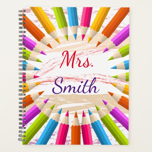 Farbenfrohe Stifte Lehrerin Wertschätzung Planer (Vorderseite)